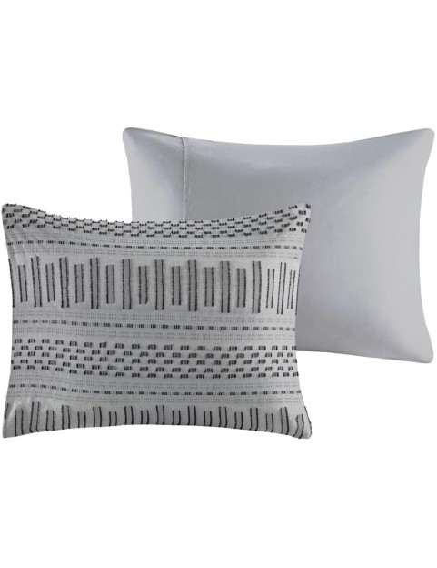 Upgrade Your Bedroom Decor with Cotton Comforter Mini Set, Farmhouse Style, Includes Comforter and Shams, Grey/Black for Full/Queen Bed