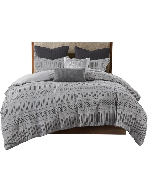 Upgrade Your Bedroom Decor with Cotton Comforter Mini Set, Farmhouse Style, Includes Comforter and Shams, Grey/Black for Full/Queen Bed