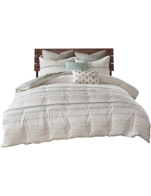 Cotton Printed Duvet Cover Set with Trims, Modern Boho Design with Tassels, Includes Duvet Cover and Matching Shams