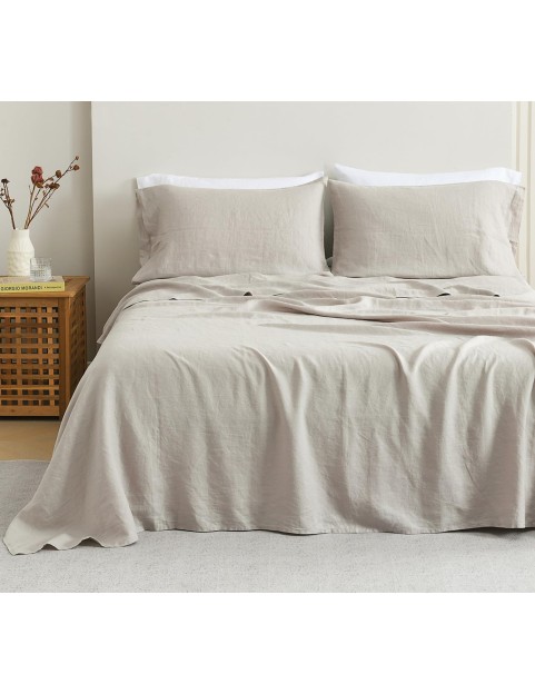 100% French Linen Sheets Queen Size, Stonewashed Pure Linen Bed Sheets with 16" Deep Pocket, Cooling Durable 4 Pcs Flax Linen Bedding Sheets & Pillowcases